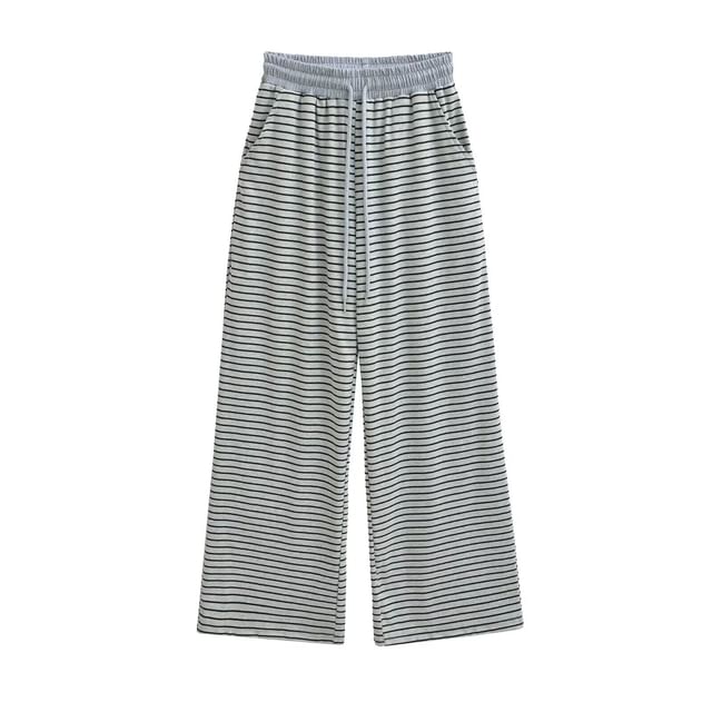 Striped Crop Top Plus Drawstring Wide Leg Pants Set