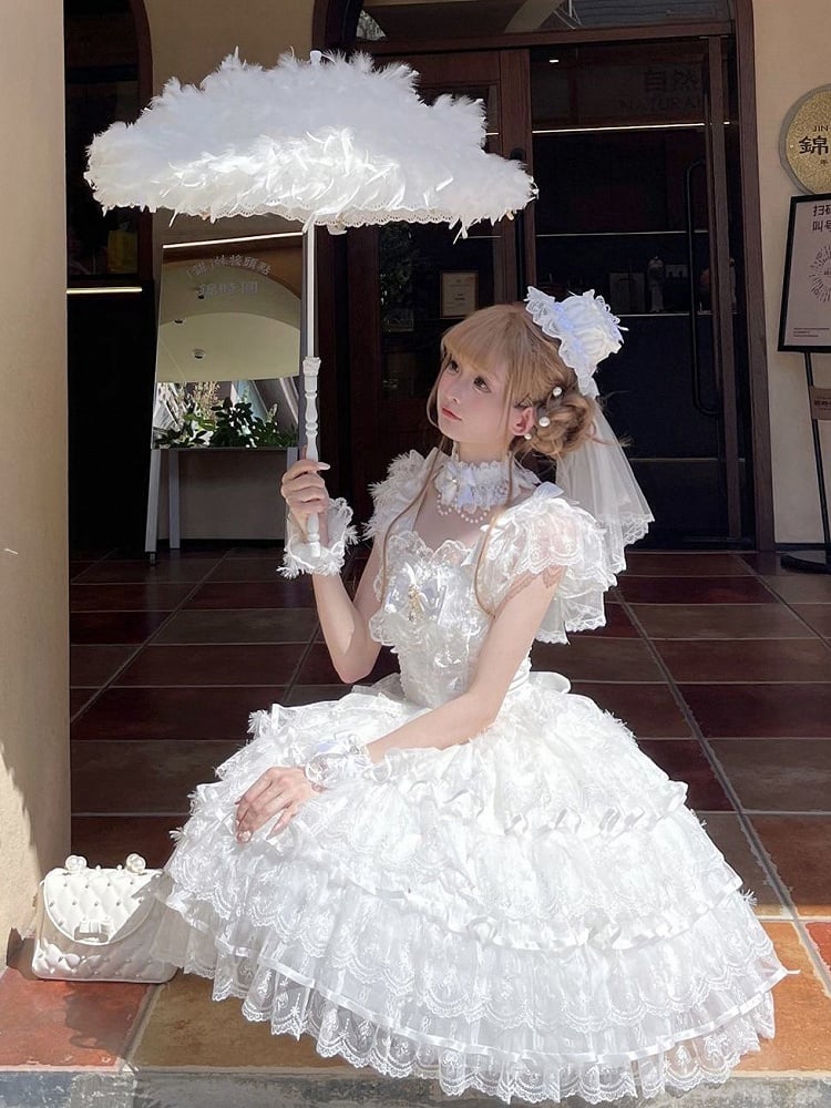 Hime Butterfly Tiered Hanayome Bodice Lolita Fabric Skirt Angel White Dress