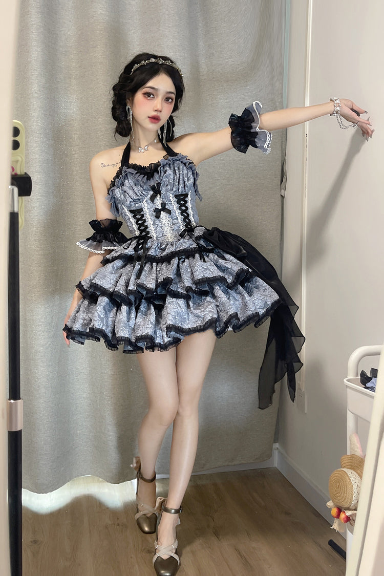 Black Blue Medea Kiss Gothic JSK Tiered Gown