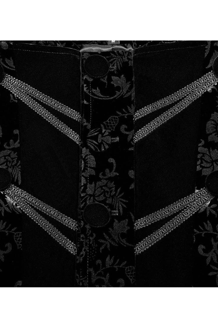 Velveteen Print Stand-Collar Lace-Trimmed Punk Long Coat