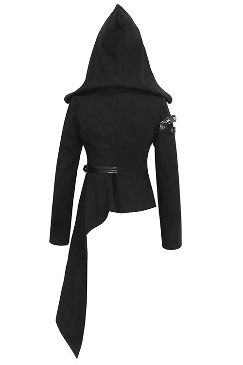 Women's Punk Jacket with Hooded Asymmetrical Zipper Design