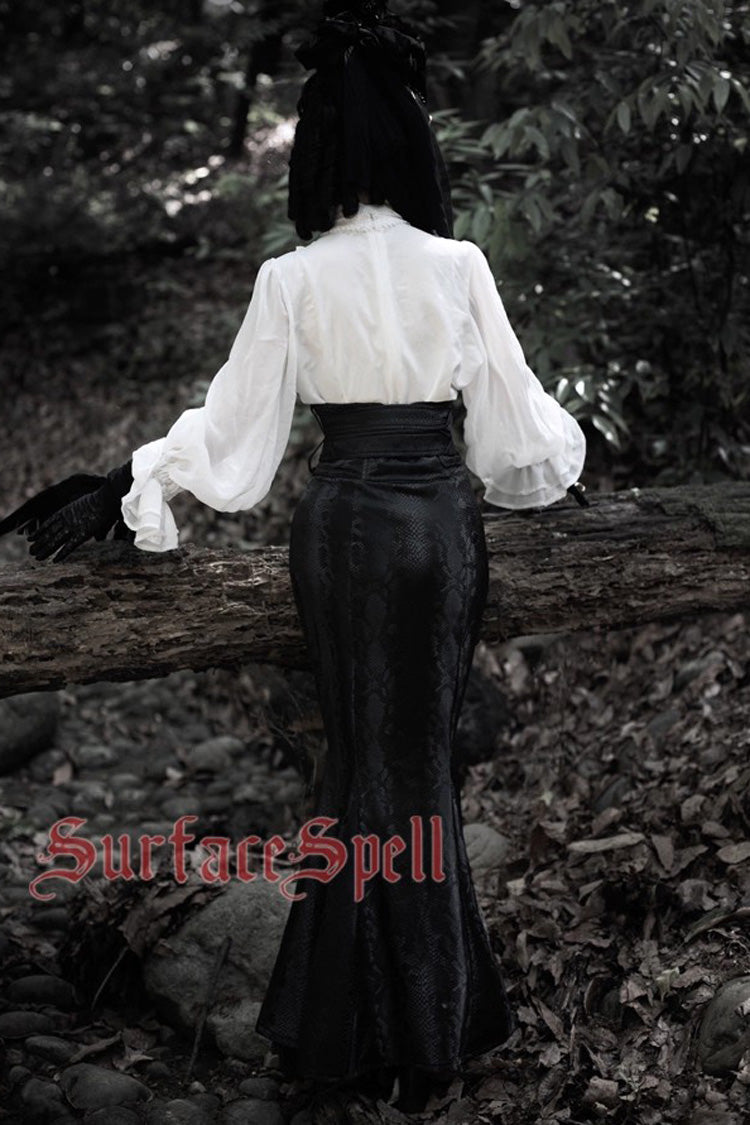 Black Faux Leather Snake Print Gothic Lolita Mermaid Skirt