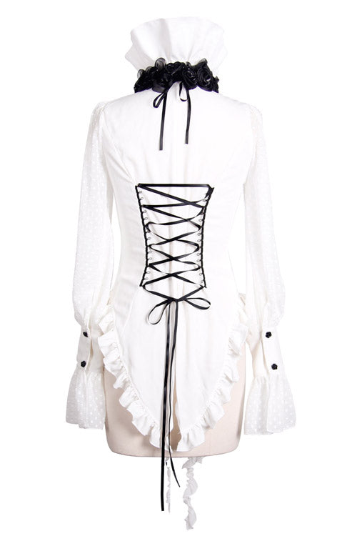 Ivory Gothic Blouse with Chiffon Ruffles and Dovetail Hem