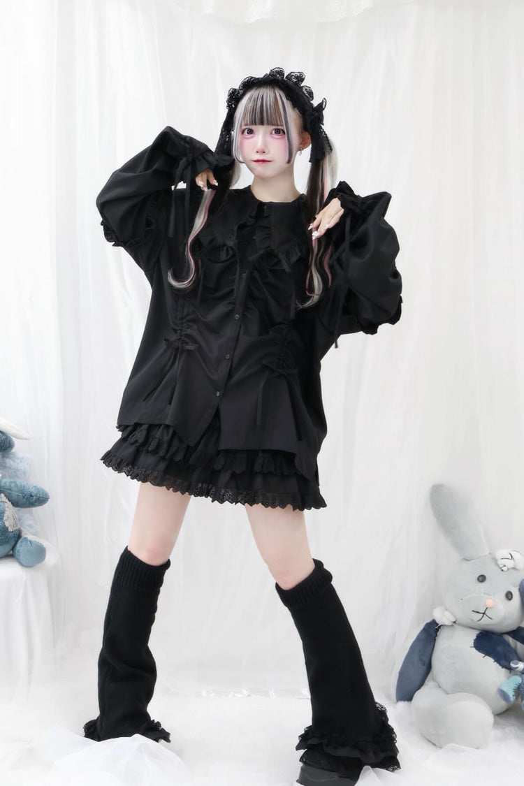 Doll Collar Long Sleeve Ruffled Bow Sweet Jirai Kei Blouse