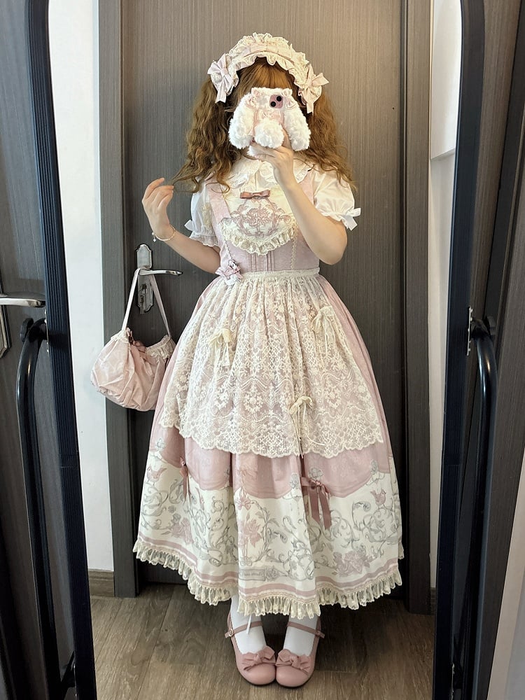 Pink Print Skirt Floral Jumper and Lolita Titmouse