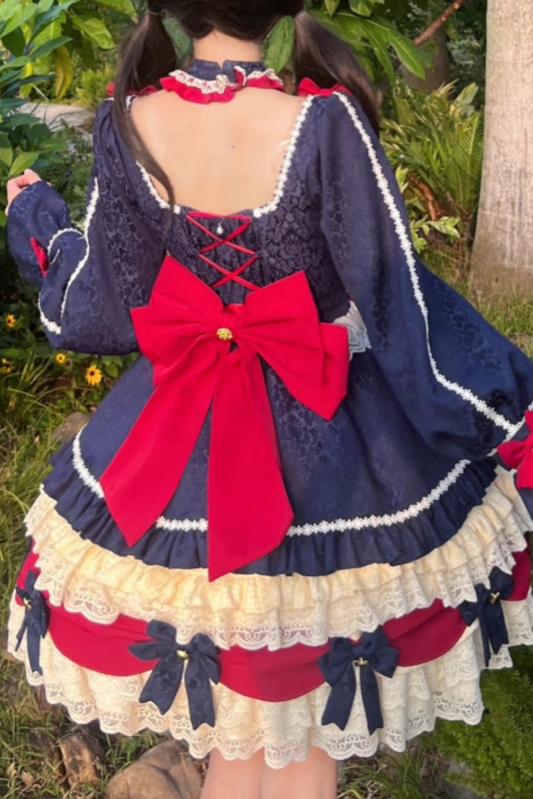 White-Blue Sweet Lolita Ruffle Cardigan Dress with Bowknot