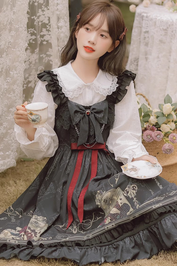Black Birdcage Rose Print Dress - Gothic Princess
