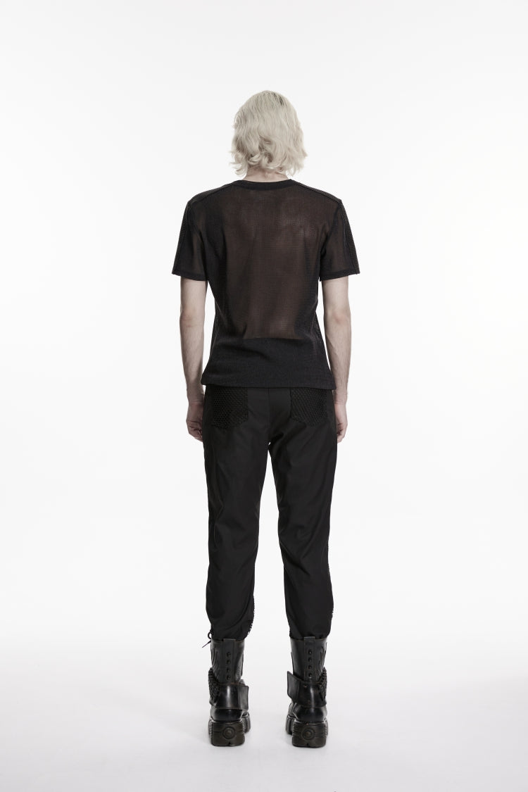 Noir Punk Pants with Buckle Straps and Mesh Detailing