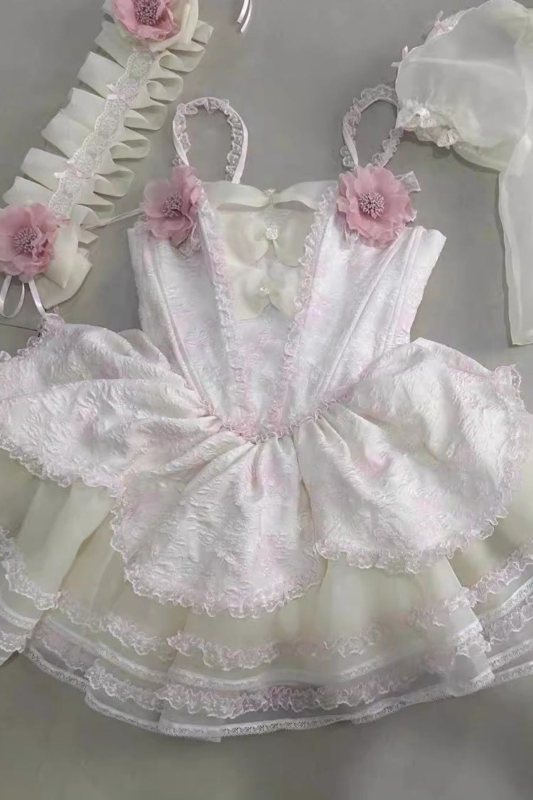 Pink Jasmine Ruffled Bowknot Lace Sweet Elegant Princess Lolita Dress