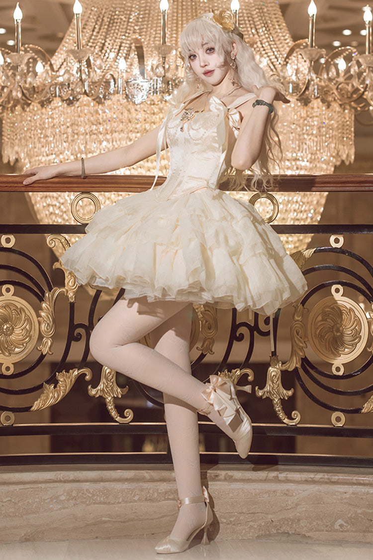 Champagne Cream Polka Dot Sleeveless Dress