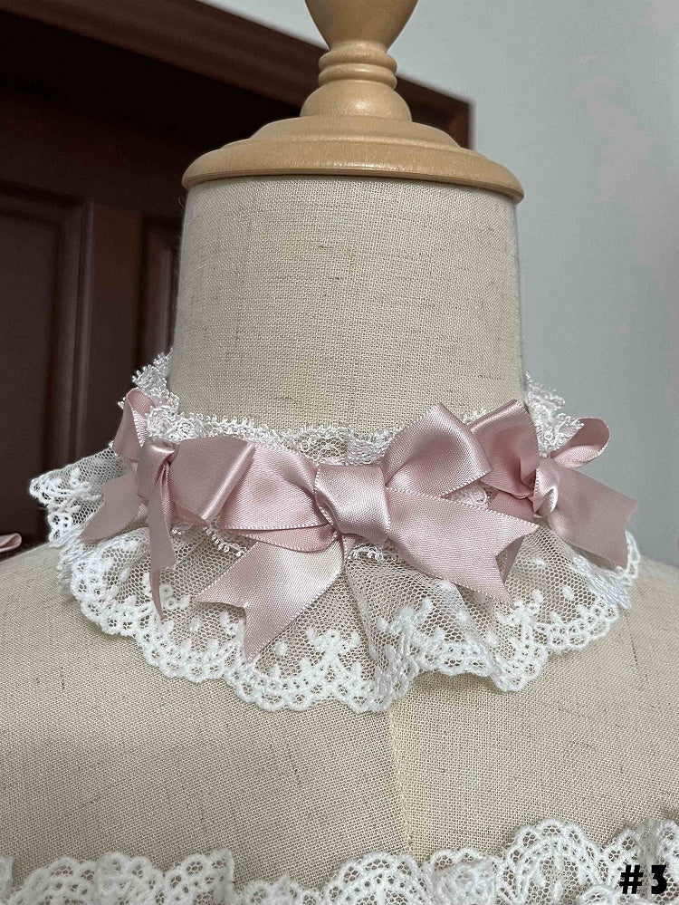 White Choker Pink Decorated Bows