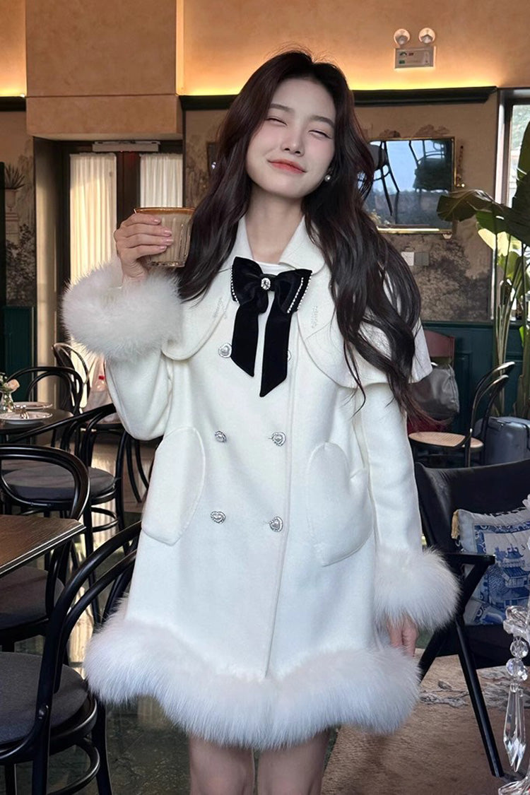 Ivory Bow Accent Sweet Princess Cape Coat
