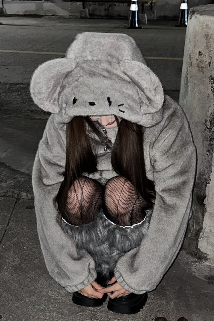 Mouse Ears Hooded Zippered Gothic Jirai Kei Coat