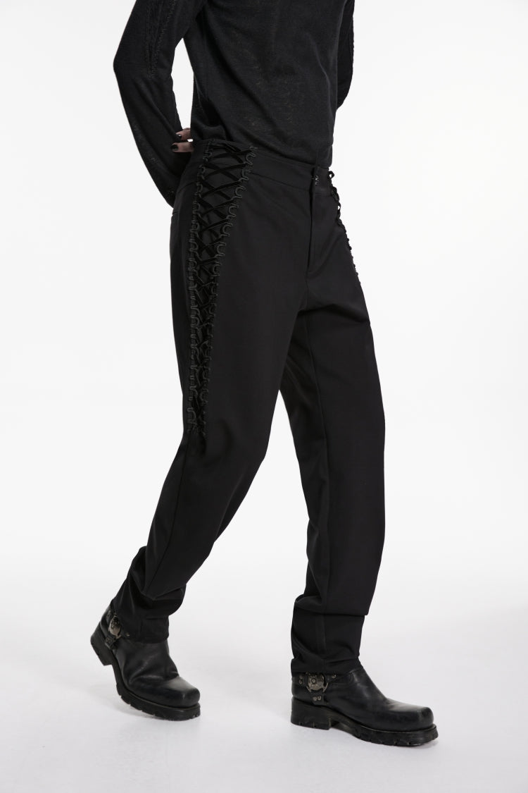 Noir Gothic Pants with Buckle Details and Slim Cut