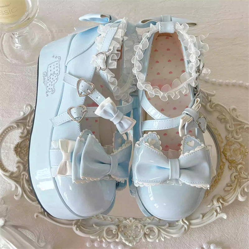 Bowknot Lace Sweet Lolita Shoes with Height Boost - 4 Color Options