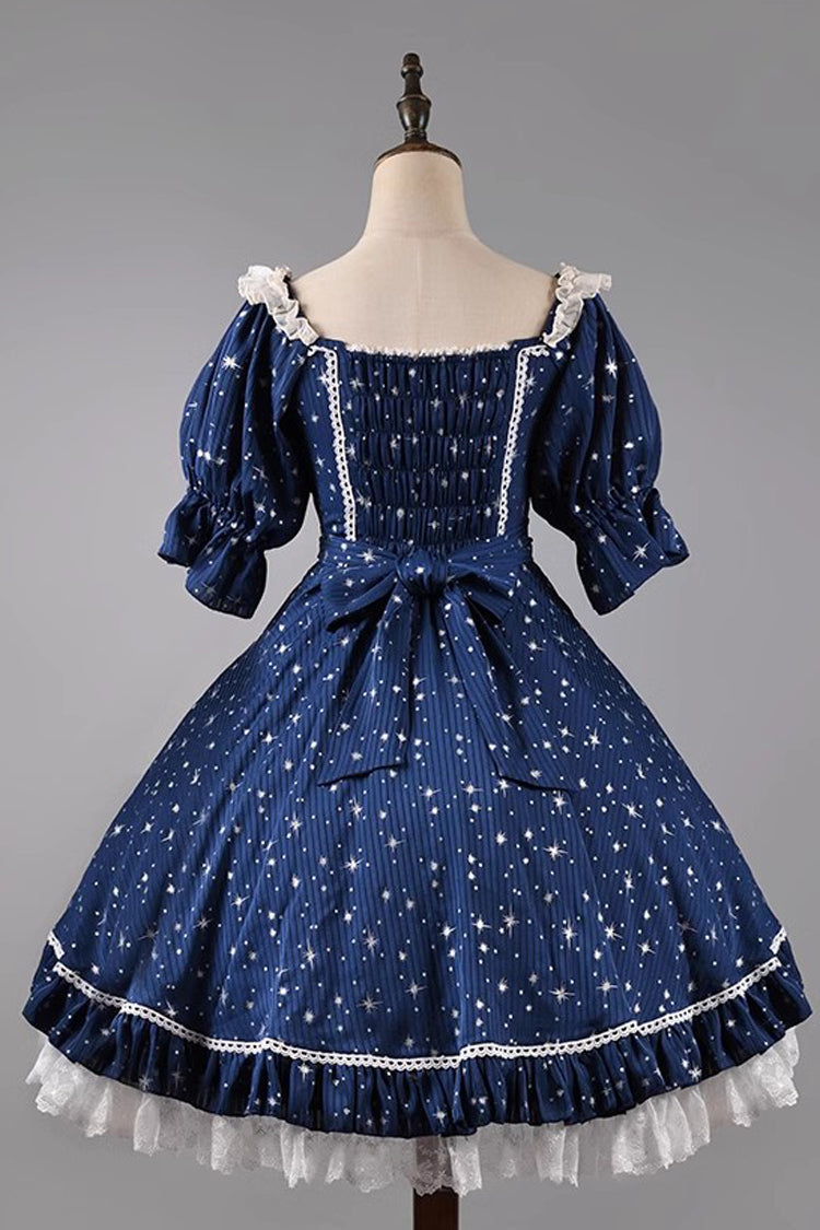 Star Print Short-Sleeved Ruffled Bowknot Sweet OP