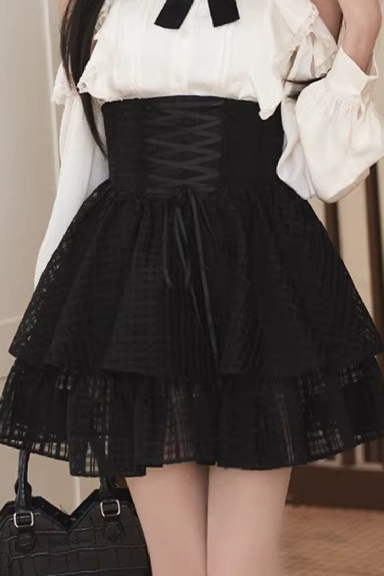 Double-Layered Cut-Out Bow Lace-Up Classic Jirai Kei Skirt Set
