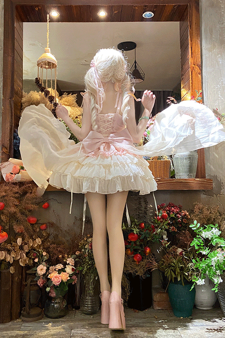 Pink Ballet Lolita JSK Dress with Multi-Layer Ruffles and Bow