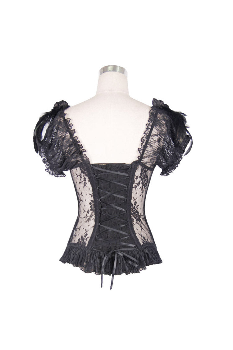 Fishbone Corset with Feather Accents and Lace Detailing