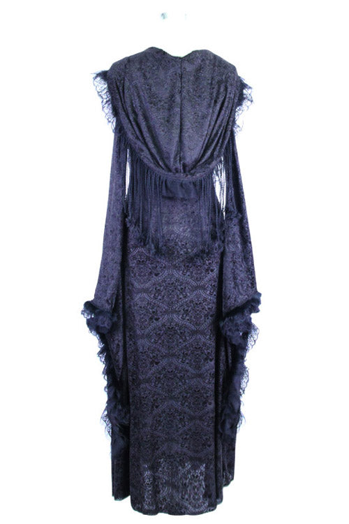 Gothic Oversized Cuffs Stretchy Floral Off-Shoulder Hooded Maxi Dress