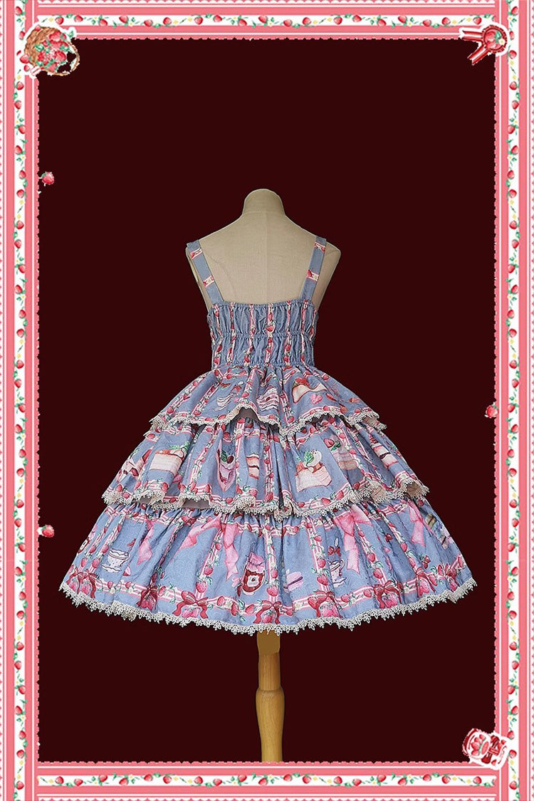 Strawberry Afternoon Tea Themed Sweet Lolita Tiered Dress with Ice Cream Print