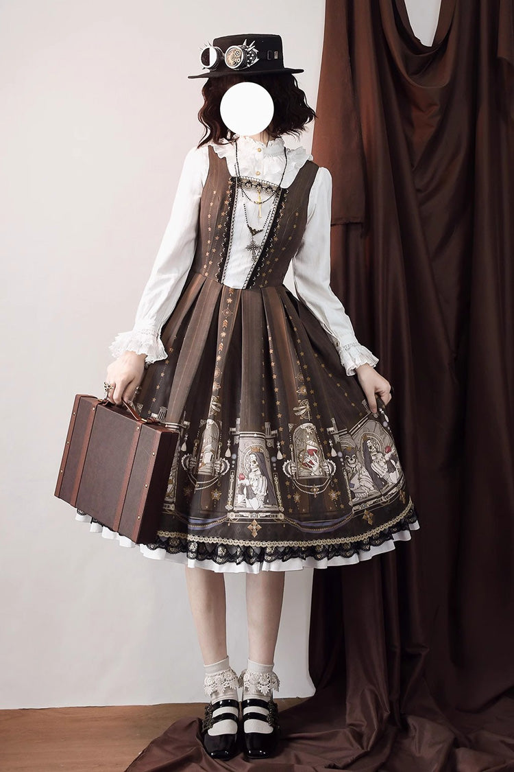 Printed Jumper Dress with Ruffles - Sweet Gothic Lolita