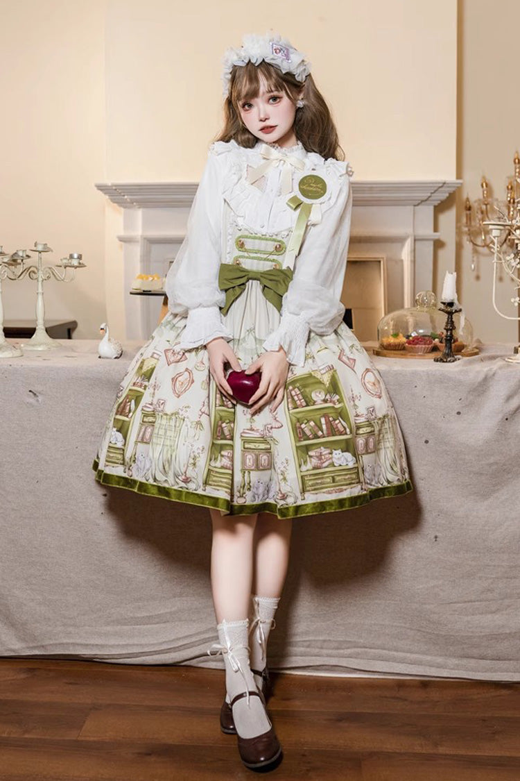 Green Book House Print Chest Support Bowknot Sweet Lolita Jsk Dress