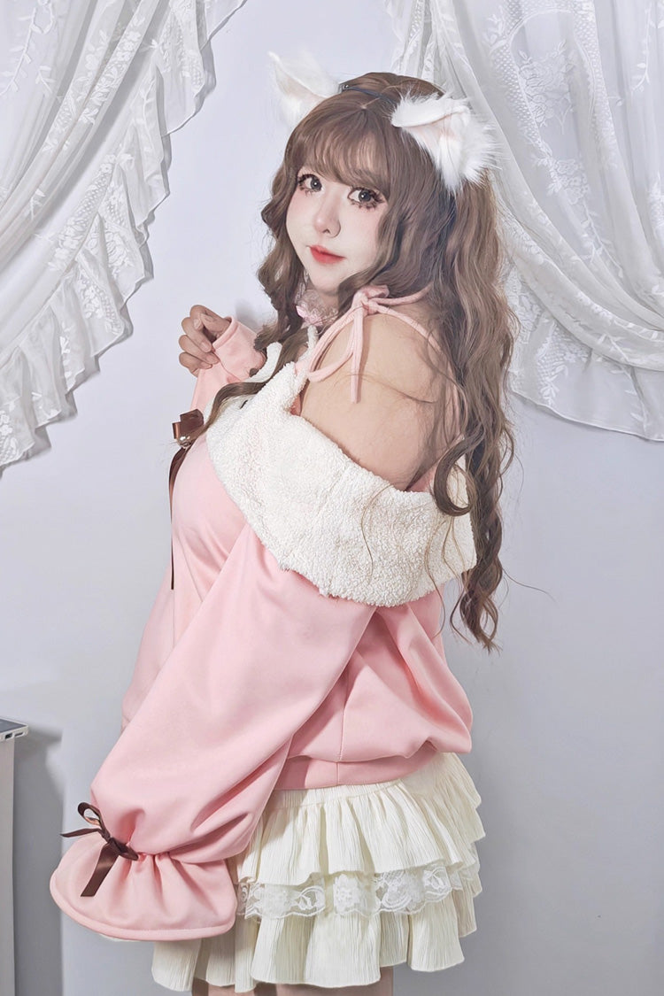 Kitten Lolita Skirt Set with Boat Neck & Lantern Sleeves