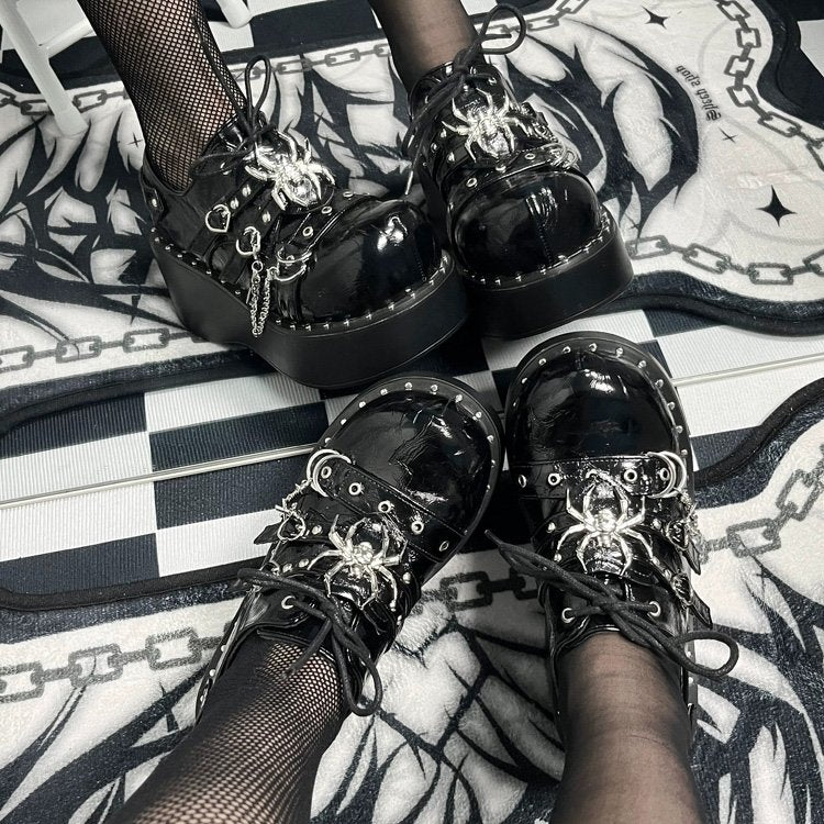 Spider Design Platform Shoes with Chains - Gothic Punk Style