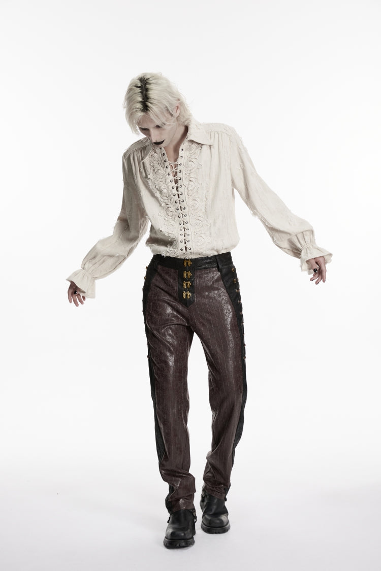 Ivory Gothic Shirt with Notched Collar and Lace-Up Front