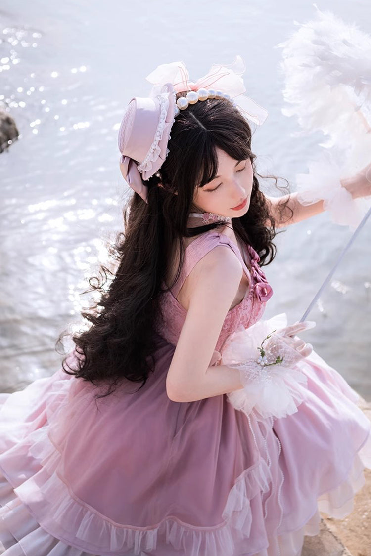 Gradient Pink Fish Bone Ballet Sweet JSK