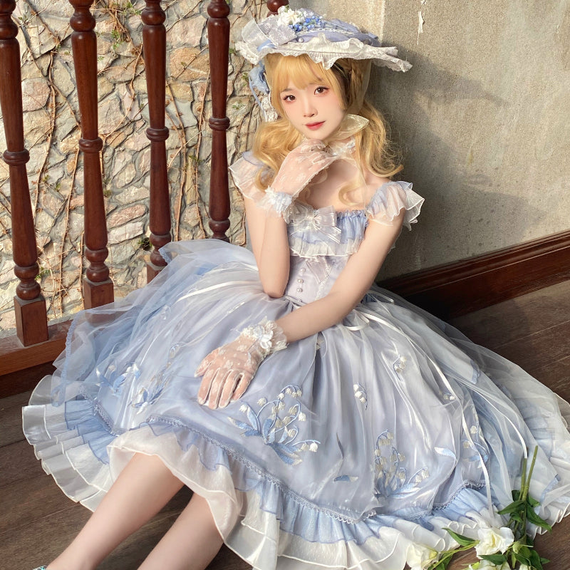 Kawaii Blue Lily Vintage Style Lace-up Princess Lolita Dress ON810 - MK Kawaii Store Kawaii Blue Lily Vintage Style Lace-up Princess Lolita Dress ON810 - MK Kawaii Store