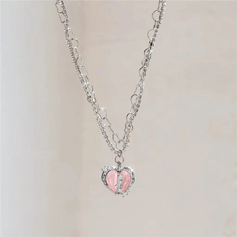 Irregular Crystal Heart Necklace - Cupcake MK Kawaii Store