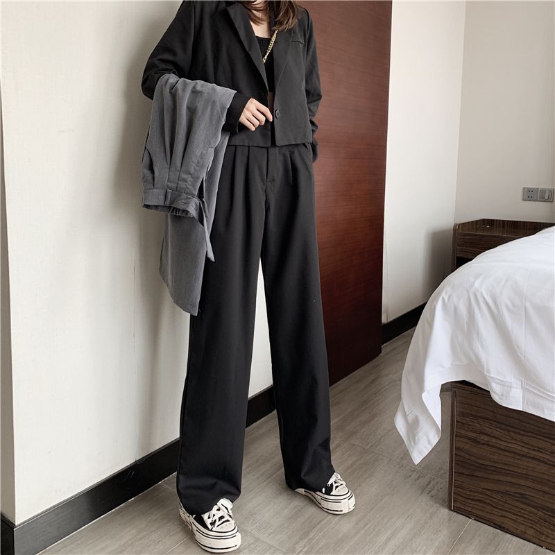 High-Waist Plain Wide-Leg Pants dd4 MK Kawaii Store