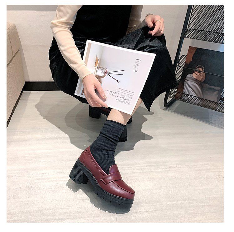 Plain Platform Chunky Heel Loafers BH24 MK Kawaii Store