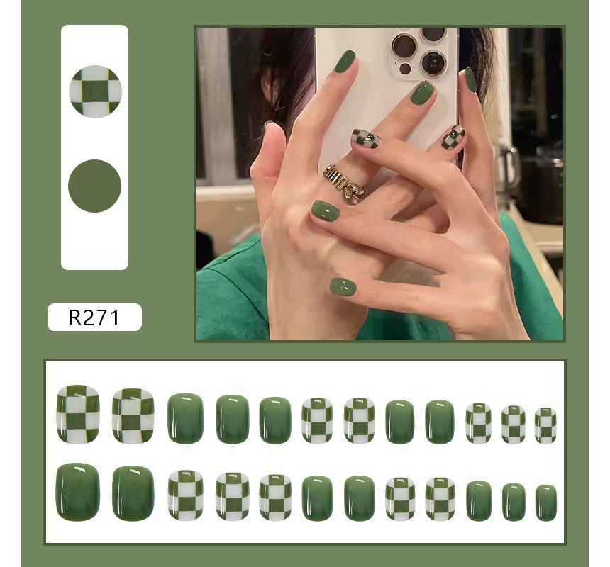 Checker Faux Nail Tips ZS1052 MK Kawaii Store