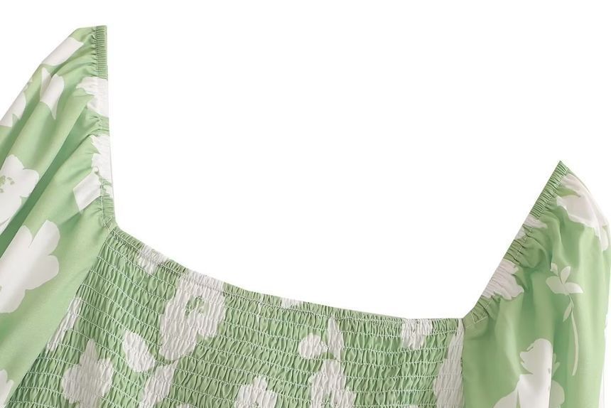 Elbow-Sleeve Square Neck Floral Mini A-Line Dress aa26 MK Kawaii Store