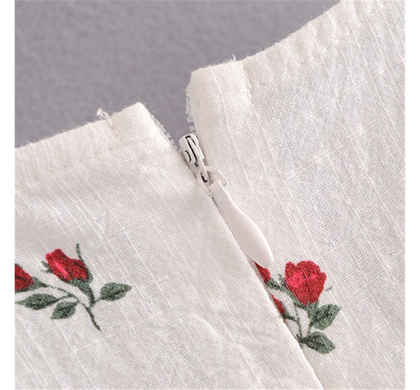 Short-Sleeve Floral Mini A-Line Dress kk16 MK Kawaii Store