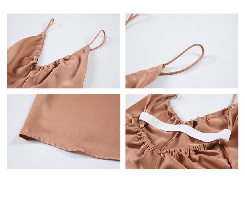 Spaghetti Strap V-Neck Plain Maxi Bodycon Dress aa11 MK Kawaii Store