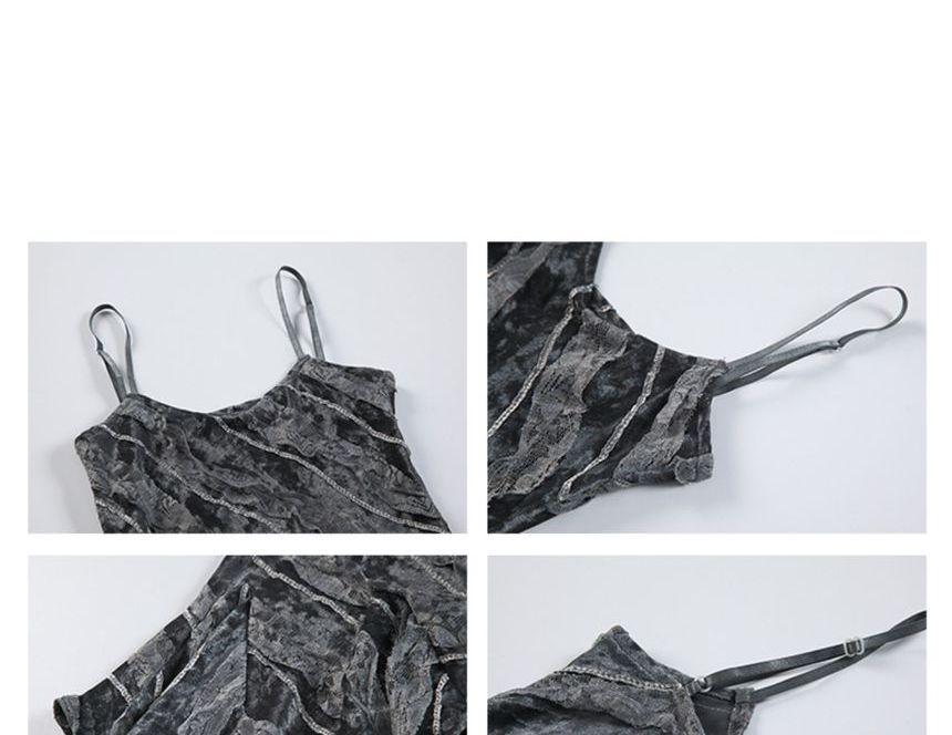 Spaghetti Strap Velvet Mini A-Line Dress aa12 MK Kawaii Store