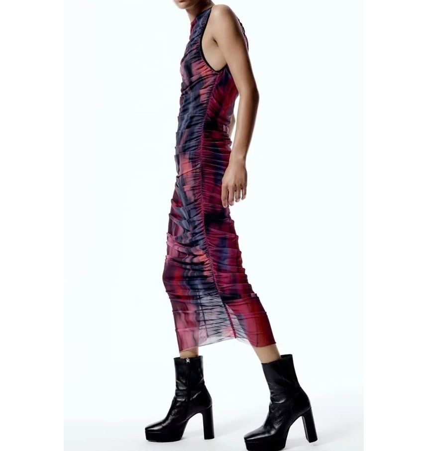 Sleeveless Crew Neck Patterned Midi Sheath Dress kk4 MK Kawaii Store