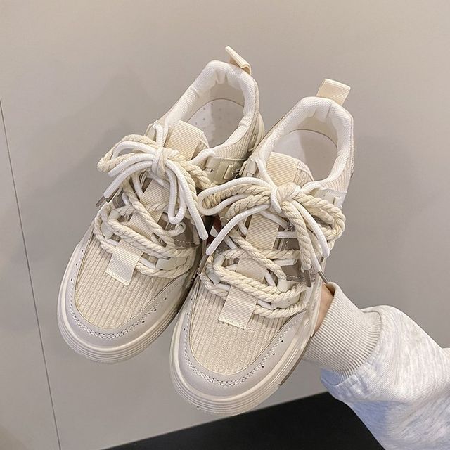 Corduroy Panel Platform Sneakers BL16 MK Kawaii Store