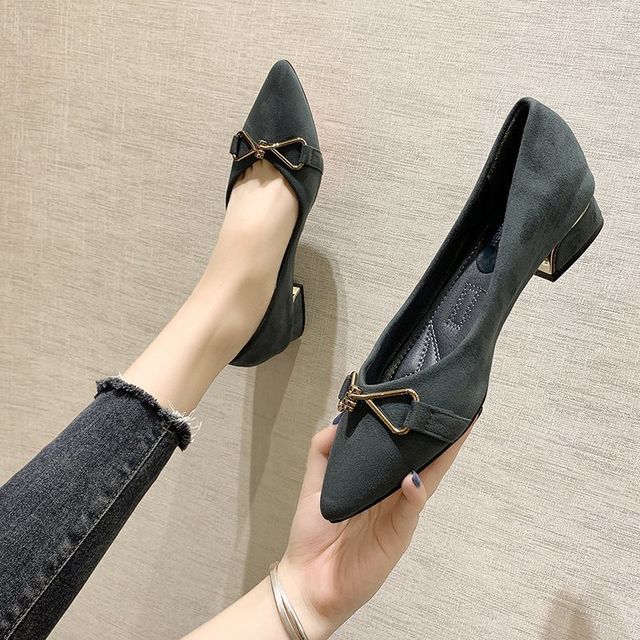 Pointy-Toe Buckle Chunky Heel Pumps cc6 MK Kawaii Store