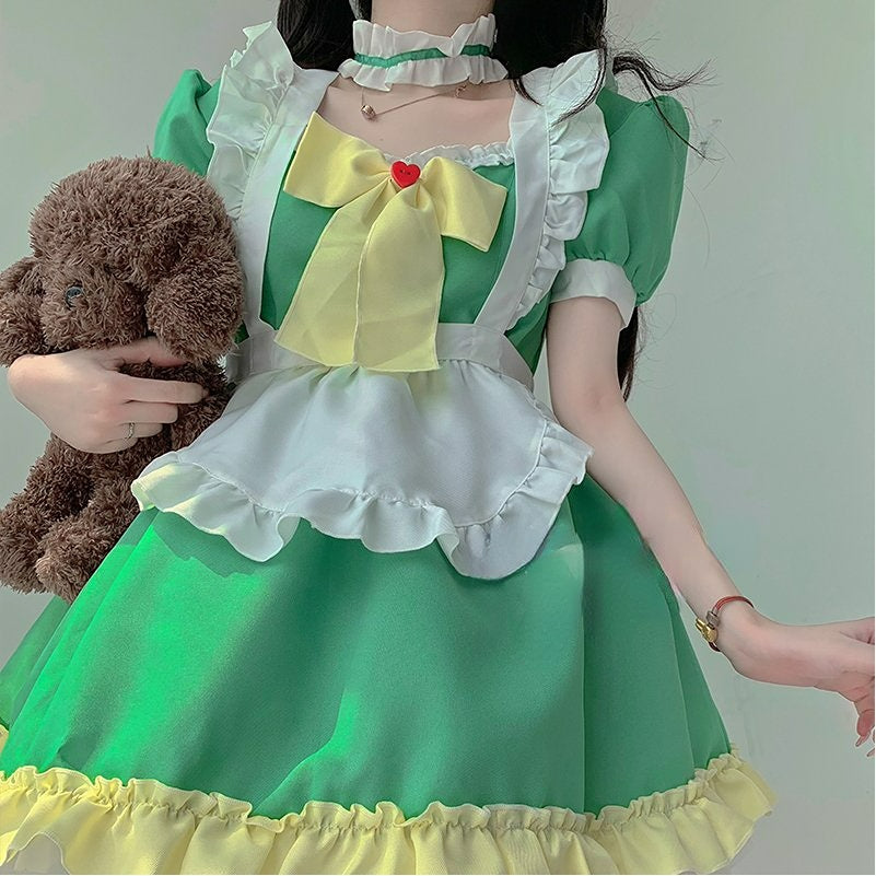green emerald velvet dress Kawaii Print Cute Dress Cotton Lined - Chemical Girl main image 1