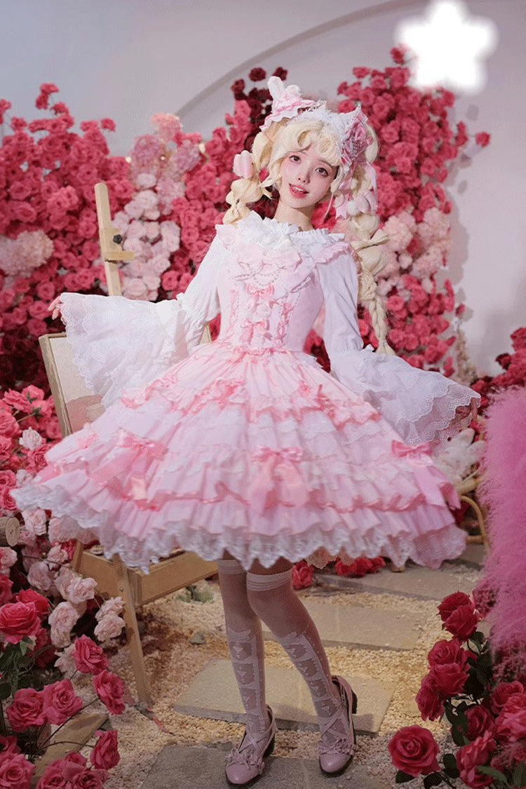 Multi-Layer Ruffle Sweet Lolita JSK Dress with Bow and Lace