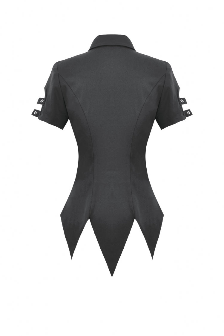 Punk Blouse with Turn-Down Collar and Lace-Up Eyelets