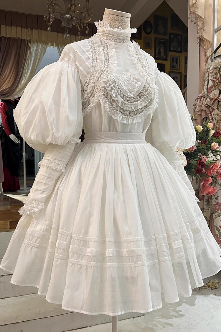 Classic Victorian Gothic Blouse with Puff Sleeves and Embroidery
