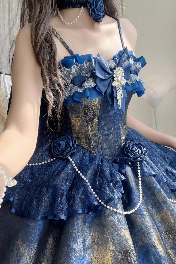 Halterneck Pearl-Adorned Ruffled Princess JSK Dress in 2 Colors - Cosmic Shimmer