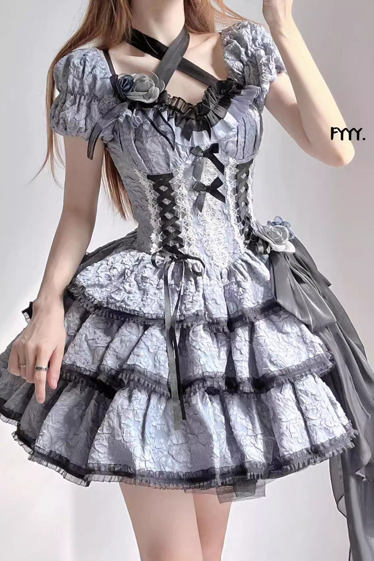 Black Blue Medea Kiss Short-Sleeved Gothic OP