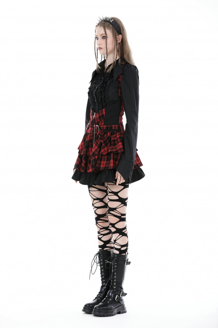 Ruffled Gothic Blouse with Turn-Down Collar
